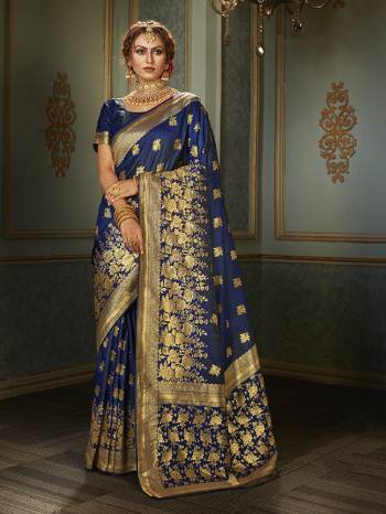 Look Attractive Wearing This Colored Saree Paired With Maching Colored Blouse.  This Heavy Designer Saree Is Banarasi Silk Based Which Gives A Rich Look To Your Personality. Buy This Pretty Saree Now.