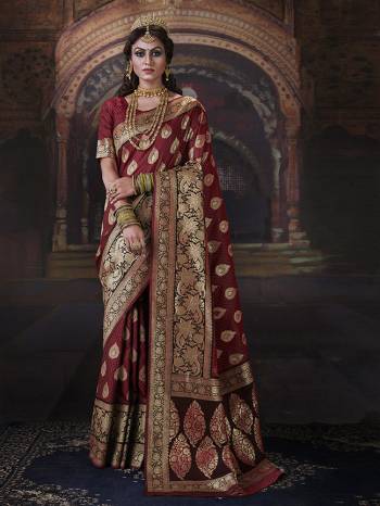 Look Attractive Wearing This Colored Saree Paired With Maching Colored Blouse.  This Heavy Designer Saree Is Banarasi Silk Based Which Gives A Rich Look To Your Personality. Buy This Pretty Saree Now.