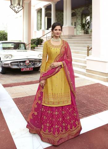 Beautiful looks in this Fine COLOR fabric On Art Silk with inner  and SHARARA semi stiched type and bottom chudidar style suit with embroidered floral patterns on the yoke and sleeves. Comes with matching dupatta.