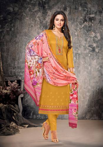 Celebrate This Festive Season With Beauty And Comfort Wearing This Designer Suit In Fentastic Color. Its Top Is Fabricated on Jam Cotton Paired With Embroidery And Cotton Fabricated Bottom And Chinon Dupatta With Exlent Digital Print.?