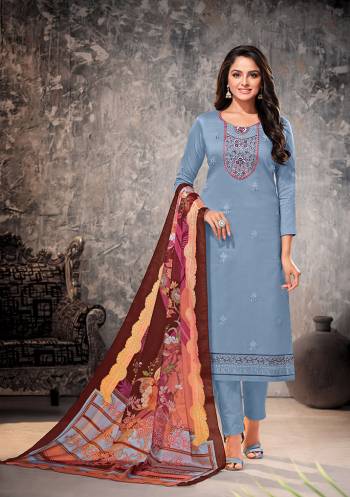 Celebrate This Festive Season With Beauty And Comfort Wearing This Designer Suit In Fentastic Color. Its Top Is Fabricated on Jam Cotton Paired With Embroidery And Cotton Fabricated Bottom And Chinon Dupatta With Exlent Digital Print.?