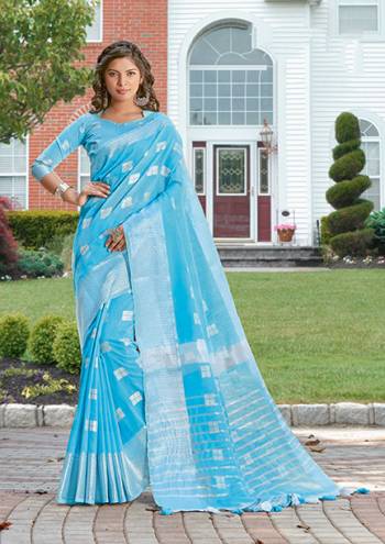 Look Attractive Wearing This Saree Paired With Blouse Are Wevon Work.  This Heavy Designer Saree Is Linen Based Which Gives A Rich Look To Your Personality. Buy This Pretty Saree Now.