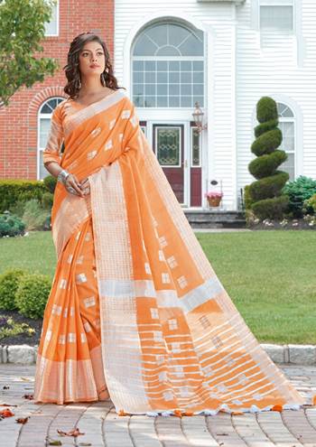 Look Attractive Wearing This Saree Paired With Blouse Are Wevon Work.  This Heavy Designer Saree Is Linen Based Which Gives A Rich Look To Your Personality. Buy This Pretty Saree Now.