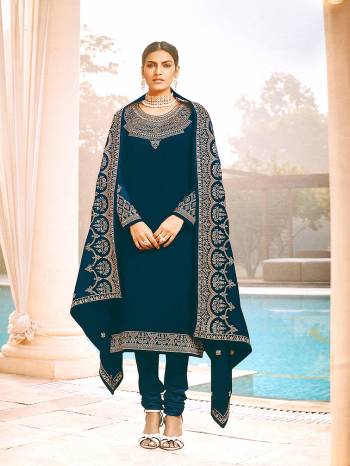 Celebrate This Festive Season With Beauty And Comfort In This Designer Straight Suit In All Over Color. Its Embroidered Top And Dupatta Are Fabricated On Faux Georgette Paired With Santoon Fabricated Bottom. Get This Semi-Stitched Suit Now. 

