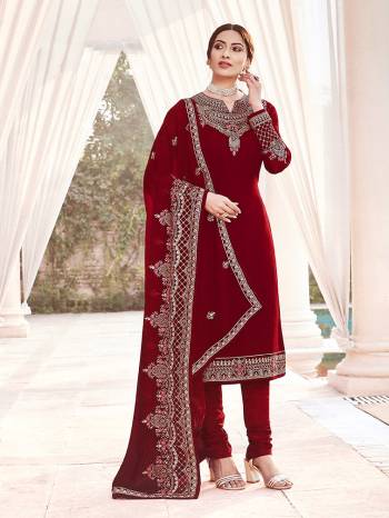 Celebrate This Festive Season With Beauty And Comfort In This Designer Straight Suit In All Over Color. Its Embroidered Top And Dupatta Are Fabricated On Faux Georgette Paired With Santoon Fabricated Bottom. Get This Semi-Stitched Suit Now. 

