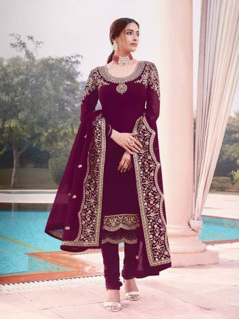 Celebrate This Festive Season With Beauty And Comfort In This Designer Straight Suit In All Over Color. Its Embroidered Top And Dupatta Are Fabricated On Faux Georgette Paired With Santoon Fabricated Bottom. Get This Semi-Stitched Suit Now. 

