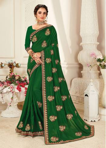 Grab This Pretty Elegant Looking Designer Saree In Paired With Blouse. This Saree And Blouse Are Vichitra Silk Based Beautified With Embroidery. Buy Now.