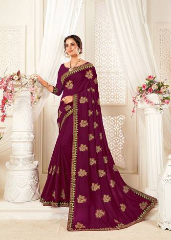 Grab This Pretty Elegant Looking Designer Saree In Paired With Blouse. This Saree And Blouse Are Vichitra Silk Based Beautified With Embroidery. Buy Now.