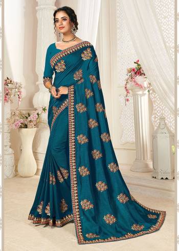 Grab This Pretty Elegant Looking Designer Saree In Paired With Blouse. This Saree And Blouse Are Vichitra Silk Based Beautified With Embroidery. Buy Now.