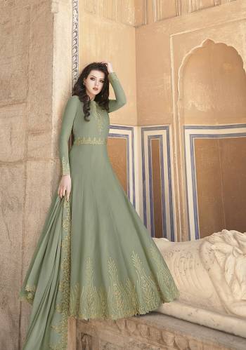 Grab This Heavy Designer Floor Length Suit Is In Attractive Pastel Green Color. Its Heavy Embroidered Top Is Fabricated On Soft Georgette Paired With Dull Santoon Bottom And Soft Georgette Fabricated Dupatta. Buy This Lovely Embroidered Floor Length Suit Now