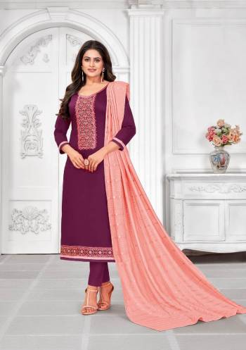 Here Is A Pretty Designer Straight Suit Suitable For The Upcoming Festive Season In This Lovely Color Paired With Dupatta. Its Top Is Fabricated On Jam Cotton Beautified With Minimal Elegant Embroidery Paired With Cotton Bottom and Wevon Jari Dupatta. Buy this Pretty Suit No.