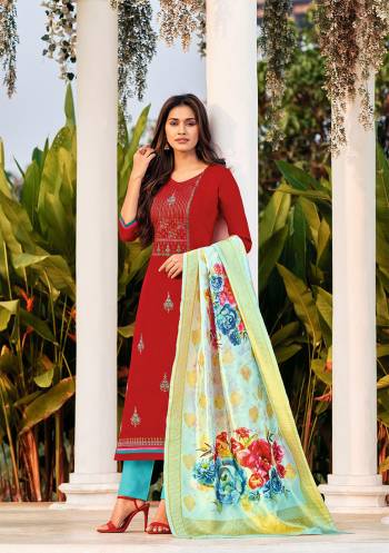 New And Unique Styled Multi,Sequance  Colored Designer Straight Suit Is Here In Top Paired With Contrasting and Dupatta. Its Top Is Fabricated On Jam Cotton Paired With Cotton Bottom And Its Dupatta Is Fabricated On Banarasi Jacquard With Digital Print.