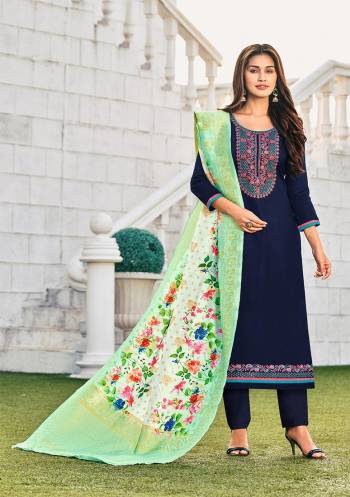 New And Unique Styled Multi,Sequance  Colored Designer Straight Suit Is Here In Top Paired With Contrasting and Dupatta. Its Top Is Fabricated On Jam Cotton Paired With Cotton Bottom And Its Dupatta Is Fabricated On Banarasi Jacquard With Digital Print.