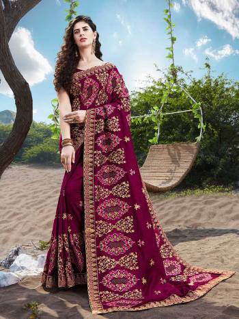 Adorn The Pretty Angelic Look Wearing This Heavy Designer Embroidery Saree In Fine Color Paired With Broket Blouse. This Saree Is Fabricated On Vichitra Silk Paired With Broket Fabricated Blouse. Its Pretty Color Pallete Will Give An Attractive Look To Your Personality. 