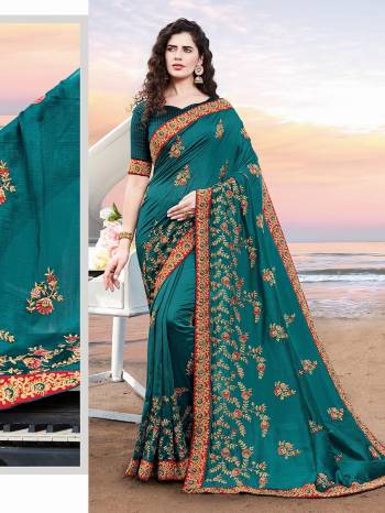 Adorn The Pretty Angelic Look Wearing This Heavy Designer Embroidery Saree In Fine Color Paired With Broket Blouse. This Saree Is Fabricated On Vichitra Silk Paired With Broket Fabricated Blouse. Its Pretty Color Pallete Will Give An Attractive Look To Your Personality. 