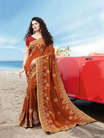 Adorn The Pretty Angelic Look Wearing This Heavy Designer Embroidery Saree In Fine Color Paired With Broket Blouse. This Saree Is Fabricated On Vichitra Silk Paired With Broket Fabricated Blouse. Its Pretty Color Pallete Will Give An Attractive Look To Your Personality. 