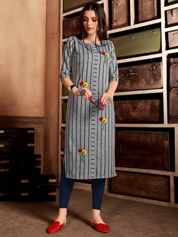 Grab This Readymade Long Kurti In Fine Color Fabricated On Wevon Design Cotton Beautified With Hand Embroidery Work. It Is Light In Weight And Easy To Carry All Day Long. 