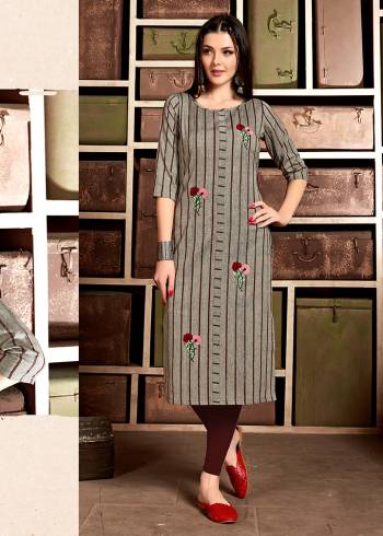 Grab This Readymade Long Kurti In Fine Color Fabricated On Wevon Design Cotton Beautified With Hand Embroidery Work. It Is Light In Weight And Easy To Carry All Day Long. 