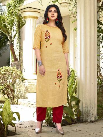 Grab This Readymade Long Kurti With Pant In Fine Color Fabricated On Cotton Beautified With Hand Embroidery Work. It Is Light In Weight And Easy To Carry All Day Long. 