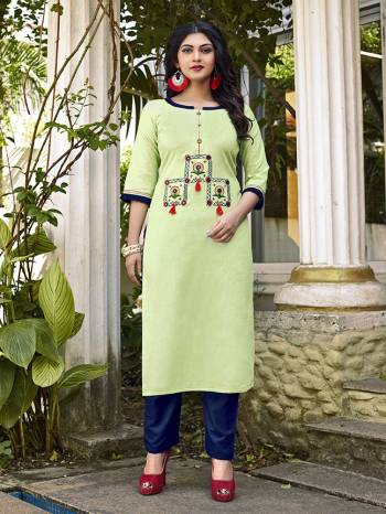 Grab This Readymade Long Kurti With Pant In Fine Color Fabricated On Cotton Beautified With Hand Embroidery Work. It Is Light In Weight And Easy To Carry All Day Long. 