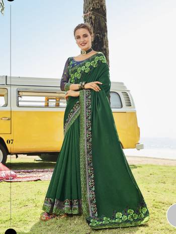 Celebrate This Festive Season In This Very Pretty Colored Designer Saree Paired With Maching Colored Blouse. This Saree Vichitra Silk and Blouse Art Silk Based Beautified With Detailed Embroidery Lace Border And Blouse Work. 