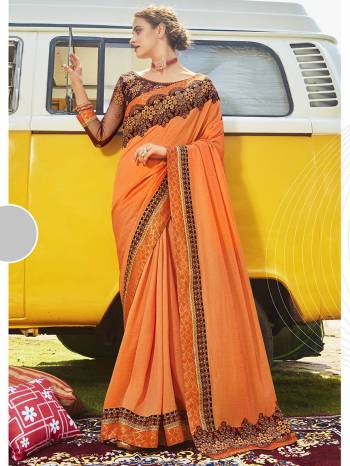 Celebrate This Festive Season In This Very Pretty Colored Designer Saree Paired With Maching Colored Blouse. This Saree Vichitra Silk and Blouse Art Silk Based Beautified With Detailed Embroidery Lace Border And Blouse Work. 