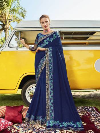 Celebrate This Festive Season In This Very Pretty Colored Designer Saree Paired With Maching Colored Blouse. This Saree Vichitra Silk and Blouse Art Silk Based Beautified With Detailed Embroidery Lace Border And Blouse Work. 