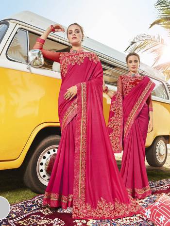 Celebrate This Festive Season In This Very Pretty Colored Designer Saree Paired With Maching Colored Blouse. This Saree Vichitra Silk and Blouse Art Silk Based Beautified With Detailed Embroidery Lace Border And Blouse Work. 