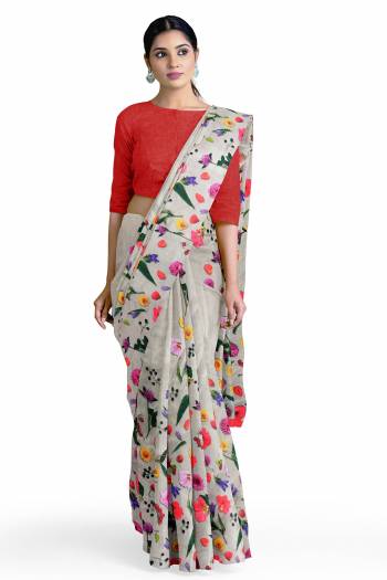 Adorn The Pretty Angelic Look Wearing This Printed Designer Saree With Contrast Colored Blouse. This Saree Is Fabricated On Art Silk Paired With Art Silk Fabricated Blouse. Its Pretty Color Pallete Will Give An Attractive Look To Your Personality. 