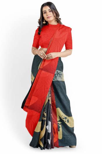 Adorn The Pretty Angelic Look Wearing This Printed Designer Saree With Contrast Colored Blouse. This Saree Is Fabricated On Art Silk Paired With Art Silk Fabricated Blouse. Its Pretty Color Pallete Will Give An Attractive Look To Your Personality. 