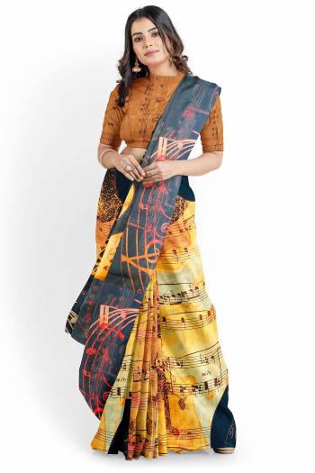 Adorn The Pretty Angelic Look Wearing This Printed Designer Saree With Contrast Colored Blouse. This Saree Is Fabricated On Art Silk Paired With Art Silk Fabricated Blouse. Its Pretty Color Pallete Will Give An Attractive Look To Your Personality. 
