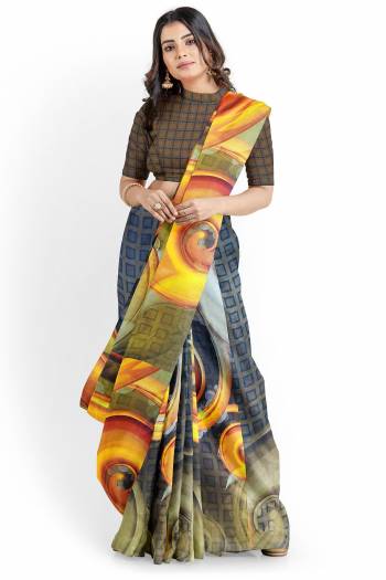 Adorn The Pretty Angelic Look Wearing This Printed Designer Saree With Contrast Colored Blouse. This Saree Is Fabricated On Art Silk Paired With Art Silk Fabricated Blouse. Its Pretty Color Pallete Will Give An Attractive Look To Your Personality. 