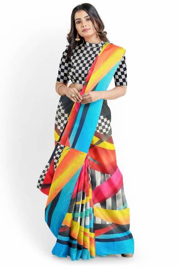 Adorn The Pretty Angelic Look Wearing This Printed Designer Saree With Contrast Colored Blouse. This Saree Is Fabricated On Art Silk Paired With Art Silk Fabricated Blouse. Its Pretty Color Pallete Will Give An Attractive Look To Your Personality. 