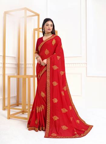 Adorn The Pretty Angelic Look Wearing This Heavy Designer Embroidery Butta Saree In Dark Color Paired With Blouse. This Saree Is Fabricated On Vichitra Silk Paired With Art Silk Fabricated Blouse. Its Pretty Color Pallete Will Give An Attractive Look To Your Personality. 