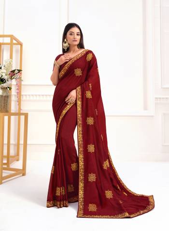 Adorn The Pretty Angelic Look Wearing This Heavy Designer Embroidery Butta Saree In Dark Color Paired With Blouse. This Saree Is Fabricated On Vichitra Silk Paired With Art Silk Fabricated Blouse. Its Pretty Color Pallete Will Give An Attractive Look To Your Personality. 