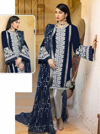 Grab This Pretty Embroidery Dress Material In Fine Color. Its Top Are Fabricated On Faux Georgette Paired Bottom Are Santoon With Soft Net Fabricated Dupatta With Embroidery. Get This Stitched As Per Your Desired Fit And Comfort