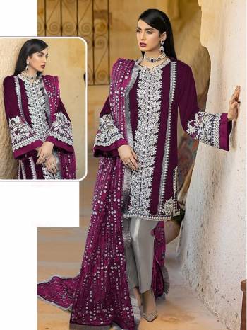 Grab This Pretty Embroidery Dress Material In Fine Color. Its Top Are Fabricated On Faux Georgette Paired Bottom Are Santoon With Soft Net Fabricated Dupatta With Embroidery. Get This Stitched As Per Your Desired Fit And Comfort