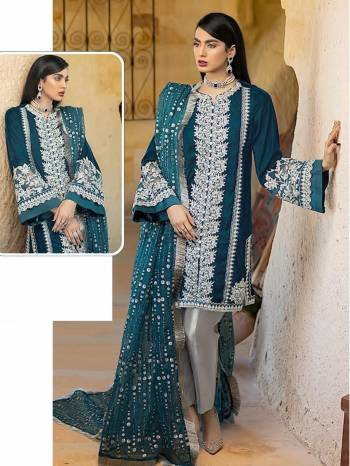 Grab This Pretty Embroidery Dress Material In Fine Color. Its Top Are Fabricated On Faux Georgette Paired Bottom Are Santoon With Soft Net Fabricated Dupatta With Embroidery. Get This Stitched As Per Your Desired Fit And Comfort