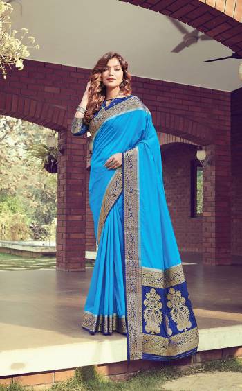 Look Attractive Wearing This Dark Colored Saree Paired With Contrasted Colored Blouse.  This Heavy Designer Jari Jacquard Wevon Saree Is Silk Based Which Gives A Rich Look To Your Personality. Buy This Pretty Saree Now.
