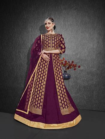 Here Is A Royal Looking Heavy Designer Floor Length Suit In Wine Color. Its Heavy Embroidered Top Is Fabricated On Heavy Silk Paired With Santoon Fabricated Bottom And Net Fabricated Dupatta. Its Royal Color and Pattern Will Earn You Lots Of Compliments From Onlookers. 

