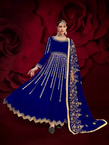 Here Is A Royal Looking Heavy Designer Floor Length Suit In Blue Color. Its Heavy Embroidered Top Is Fabricated On Heavy Silk Paired With Santoon Fabricated Bottom And Net Fabricated Dupatta. Its Royal Color and Pattern Will Earn You Lots Of Compliments From Onlookers. 

