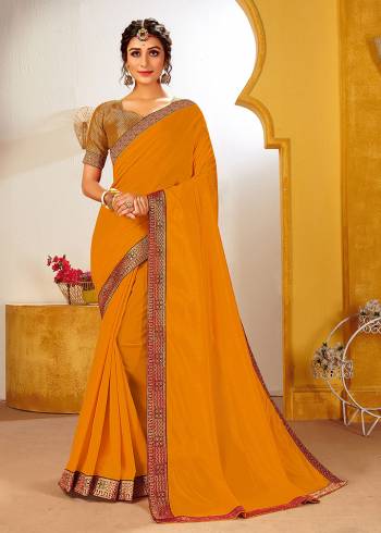 Adorn The Pretty Angelic Look Wearing This Designer Broket Border And Blouse Saree In Yellow Color Paired With Yellow Colored Blouse. This Saree Is Fabricated On Vichitra Silk Paired With Broket Fabricated Blouse. Its Pretty Color Pallete Will Give An Attractive Look To Your Personality. 