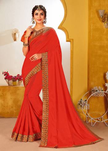 Adorn The Pretty Angelic Look Wearing This Designer Broket Border And Blouse Saree In Rust Color Paired With Rust Colored Blouse. This Saree Is Fabricated On Vichitra Silk Paired With Broket Fabricated Blouse. Its Pretty Color Pallete Will Give An Attractive Look To Your Personality. 