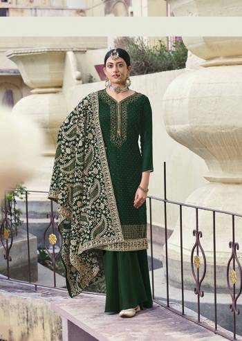 Attract All Wearing This Designer Suit In Fine Green Color. Its Pretty Top Is Fabricated On Georgette In Embroidery And Diamond Paired With Santoon Fabricated Bottom and Georgette In Heavy Embroidery Dupatta. Buy This Pretty Piece Now.