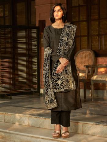 Flaunt Your Rich And Elegant Taste Wearing This Heavy designer Full Embroidery And Stone Work In Shawl With Top And Bottom Are Art Silk Fabric In Suit With Shawl In Velvet Fabric.