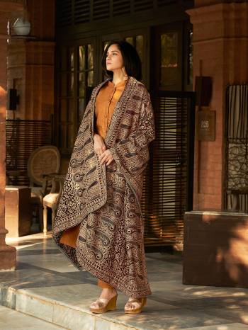 Flaunt Your Rich And Elegant Taste Wearing This Heavy designer Full Embroidery And Stone Work In Shawl With Top And Bottom Are Art Silk Fabric In Suit With Shawl In Velvet Fabric.