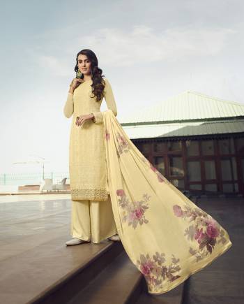 Look Pretty This Designer Long Suit In Lovely Cream Color.?Its Pretty Embroidred,Lakhnovi Work And Ston Work Top Is Georgette Based Paired With Santoon Bottom And Georgette Fabricated Digital Print Dupatta Which Gives An Attractive To The Suit.