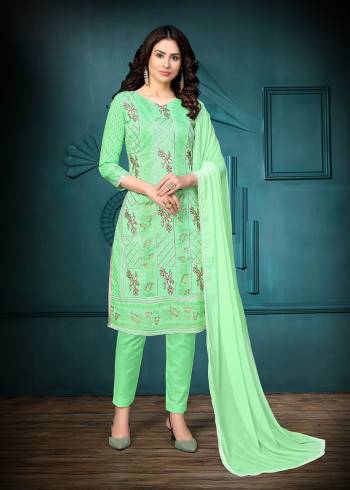 Grab This Designer Straight Suit For Your Semi-Casual Wear In Fine Color Paired With Contrasted Colored Bottom and Dupatta. Its Top Are Glass Cotton With Embroidery and Dupatta Are Naznin Based Paired With Cotton Bottom. 