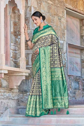 Celebrate This Festive Season In This Very Pretty Colored Designer Saree Paired With Contrasting Colored Blouse. This Saree and Blouse Silk Based Beautified With Detailed Wevon Jari Jacquard Work. 