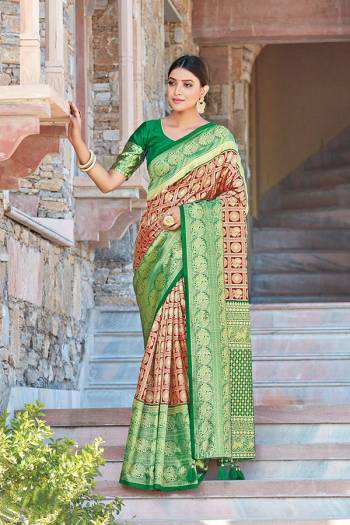 Celebrate This Festive Season In This Very Pretty Colored Designer Saree Paired With Contrasting Colored Blouse. This Saree and Blouse Silk Based Beautified With Detailed Wevon Jari Jacquard Work. 